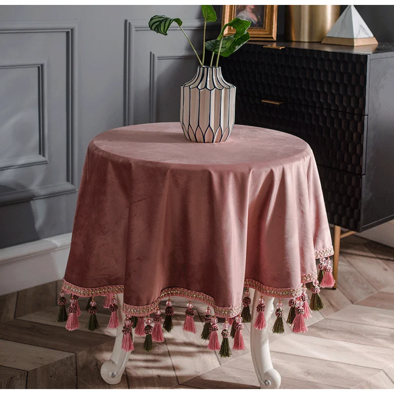 Medicci Home Pink Velour Table Cloth With Tassels Baby Shower Tablecloth Sweetheart Table Highly Mysterious Velvet Overlay