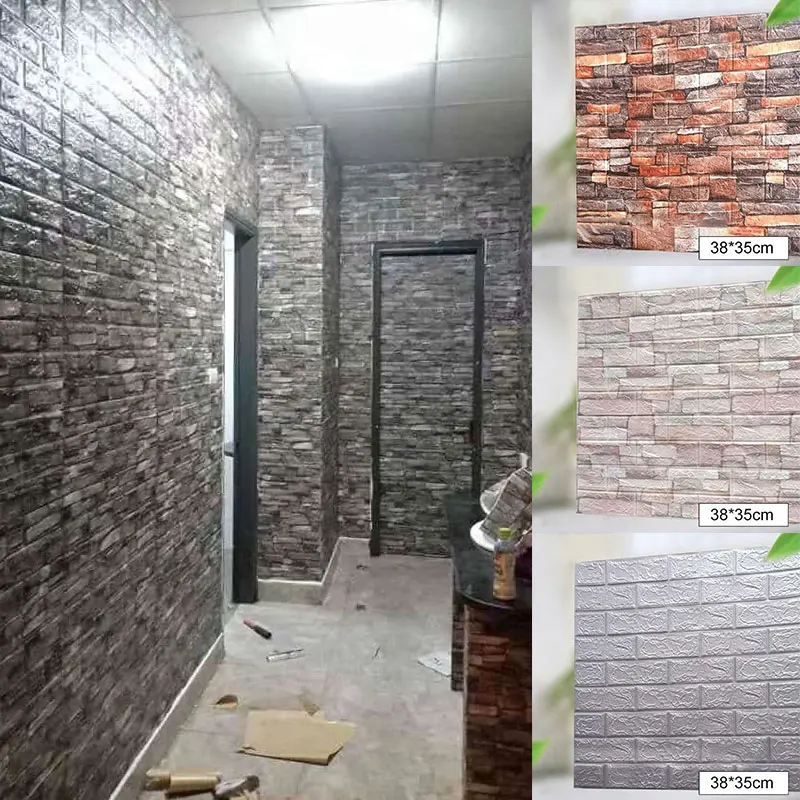 PVC Brick Stone Self Adhesive Wallpaper Living Room Bathroom Waterproof Wall Sticker Home Background Decor 3D Wall Decals