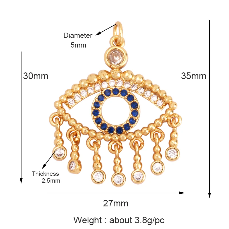 Evil Eye Hamsha Hand Pendant Real Gold Plated Cubic Zirconia CZ Paved Religours,Jewelry Necklace Bracelet Accessories Supply M18