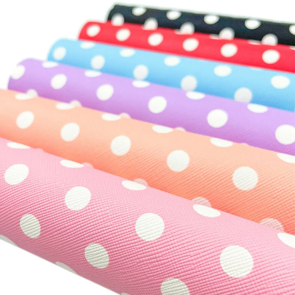 Polka Dots Candy Colour PVC Vinyl PU Leatherette Sewing Fabric Faux Leather DIY Craft Brooch Bow Earring Making Material Roll