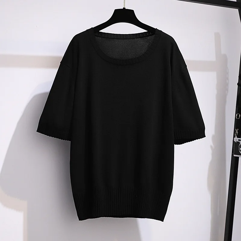 170Kg Plus Size Women\'s Summer Ice Silk Knitted Top Bust 160cm 5XL 6XL 7XL 8XL 9XL 10XL Loose Short-Sleeved Thin Shirt 4 Colors