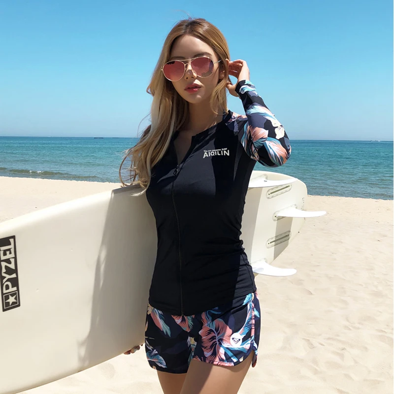 Women Sports Wear Summer Swimsuit 5 Pieces Print Bathing Suit Laides Sexy Sports Beach Rashguards Maillot De Bain Femme 2021