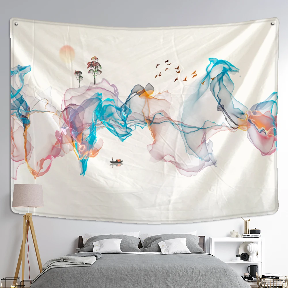 Mountain And River Ink Painting Tapestry Wall Hanging Bohemian Style Ins Hippie Psychedelic Home Decor