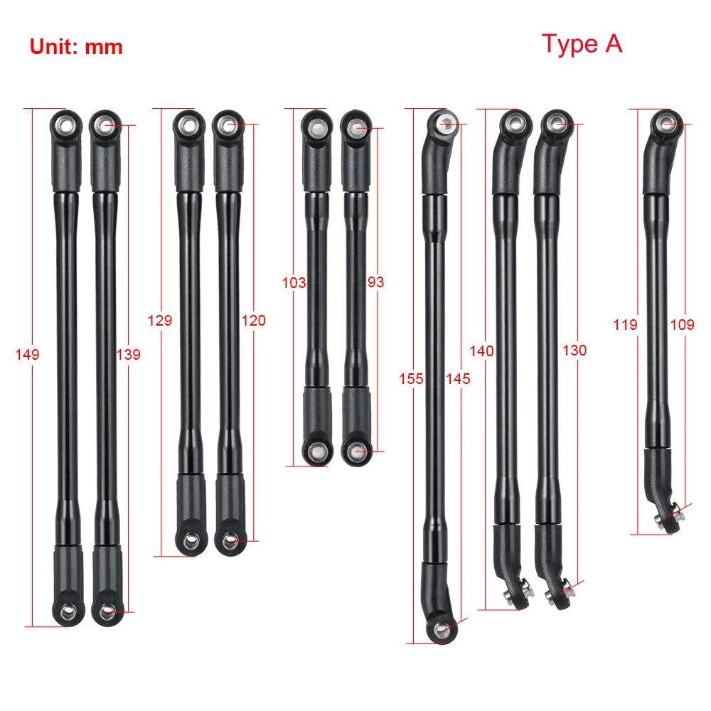 AXSPEED 10Pcs CNC Aluminum Rod Link Linkage for Axial SCX10 II 90046 90047 313mm Wheelbase 1/10 RC Crawler Car Upgrade Parts