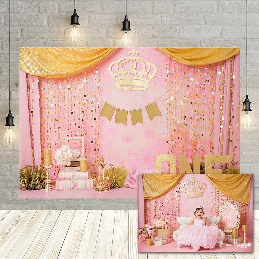 Avezano Girls 1st Birthday Photography Background Pink Floral Dots Balloon Crown Portrait Photo Backdrop Photo Studio Photophone