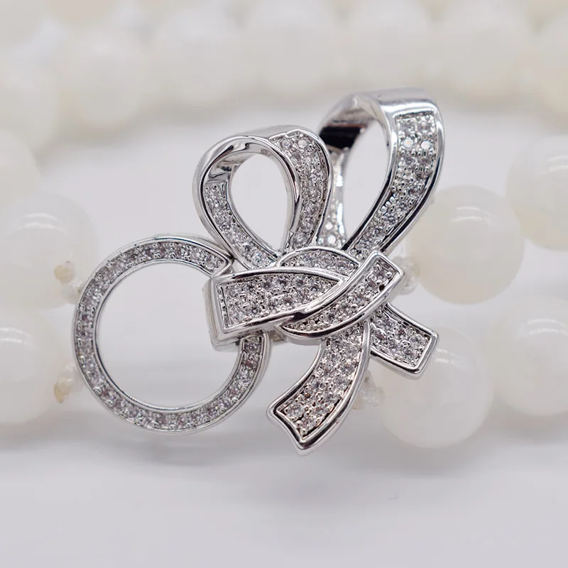 Bling CZ Silver Plated Bowknot Shape Clasp For DIY Bracelet Necklace Hidden Bow Buckle Multilayer Chain Strand Connector 2Sizes