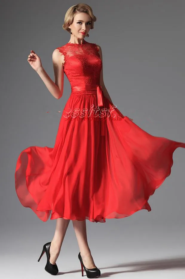 

summer style Vestido Womens Party Gowns Beaded red Chiffon ankle length Prom 2018 new hot sexy lace sashes bridesmaid dresses