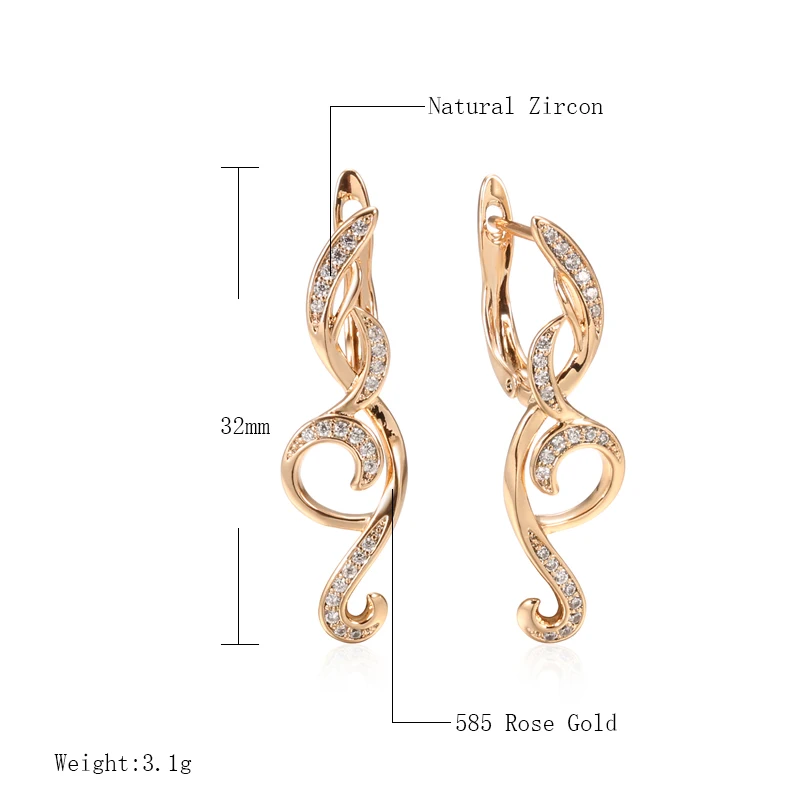 Wbmqda New 585 Rose Gold Earings Fashion Jewelry 2021 Long Tassel Dangle Natural Zircon Earrings Women Fine Vintage Jewelry