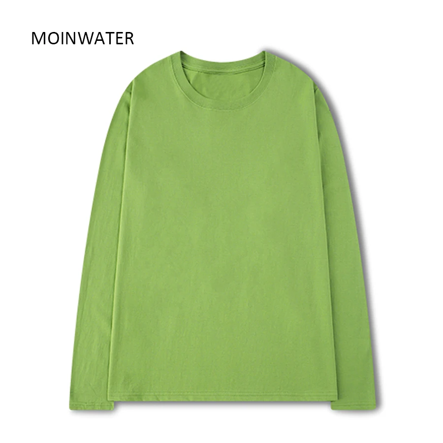 MOINWATER New Women 100% Cotton Long Sleeve T shirts for Autumn Female Green Purple Spring Solid Tees Tops MLT2138