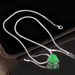 FFGem Sterling Silver 925 Tennies Necklace Choker simple Heart Gemstone Emerald Diamond White Gold Women Fine Jewelry Party Gift