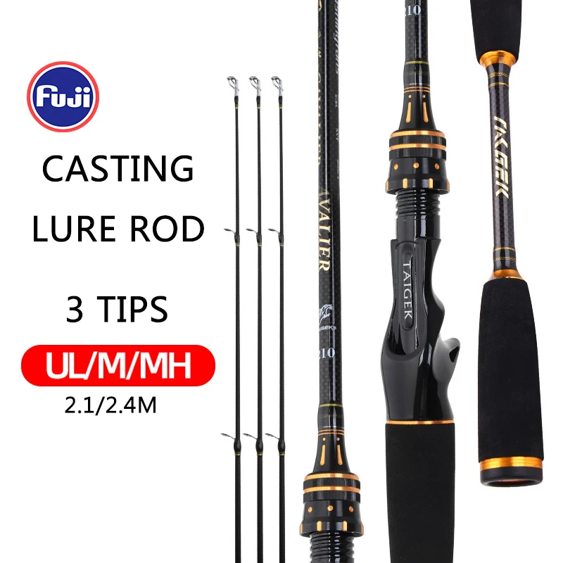 New FUJI Casting Rod Carbon Fishing Lure Rod Pole 3 Tips UL/M/MH 2.1/2.4m Ultra Light Fishing Tackle