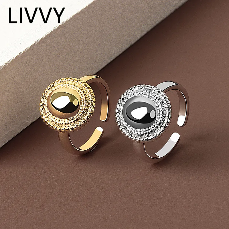 LIVVY Silver Color New Simple Design Chinese Stone Color Rings Retro Distressed Open Handmade Ring Fashion Fine Jewelry