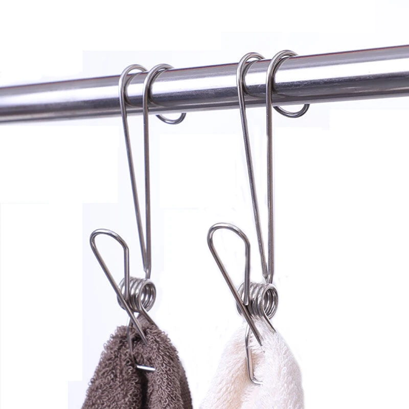 

10 Pcs Stainless Steel Laundry Hanging Clip Hook Clothes Peg Boot Hanger Towel Holder Paper Files Binder Clip Snack Seal Storage