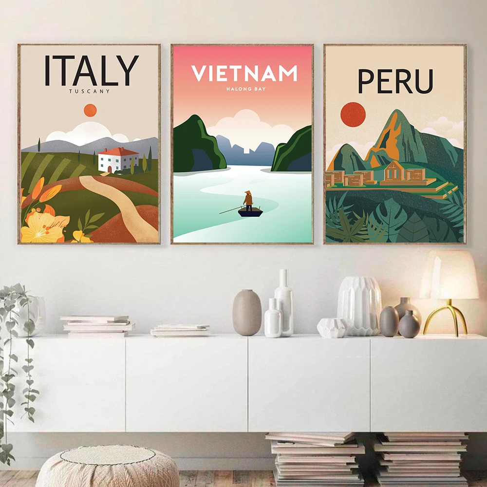 Nordic World Famous Travel Location Art Poster Peru Malta Finland Barcelona Mural Canvas Painting Modern Home Decor Living Room
