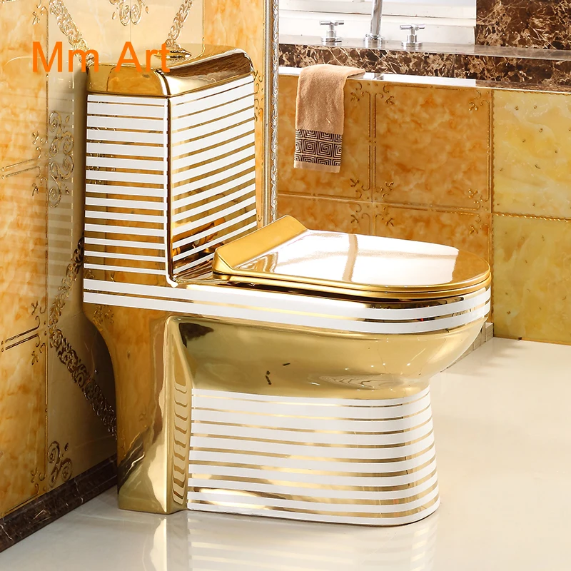 European Style Artistic Golden One Piece Closestool Gravity Fluishing Washdown Toilet