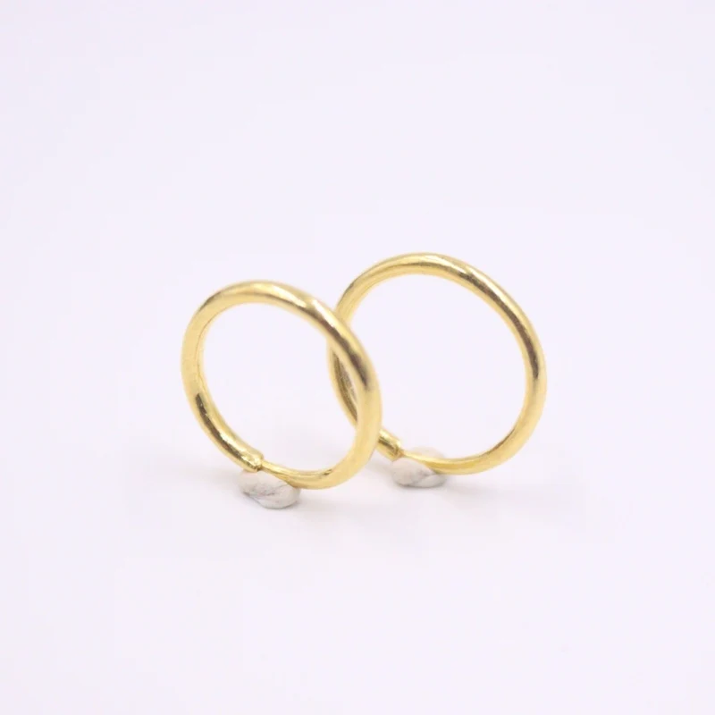 Pure 24K Yellow Gold Earrings Women  12mm Smooth Circle Hoop Earrings 0.9-1.1g