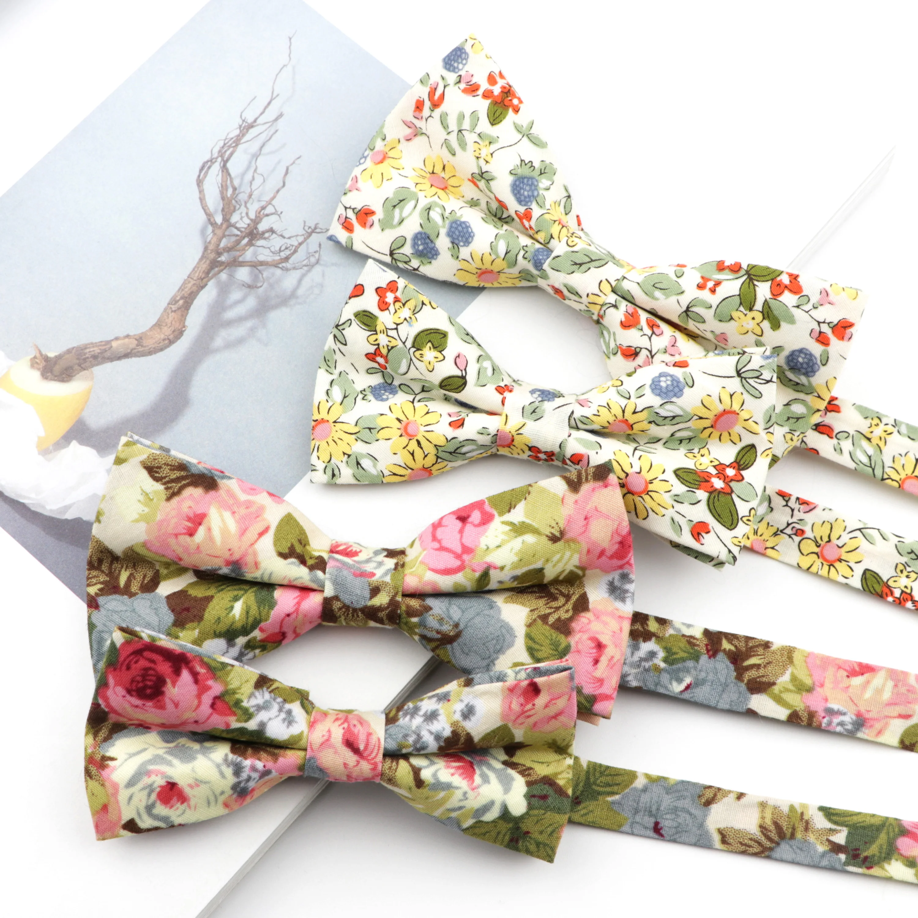 Chic Family Cotton Floral Parent-Child Bowtie Sets Kids Pet Men Boy Ladies Butterfly Party Dinner Daily Casual Bow Tie Gift