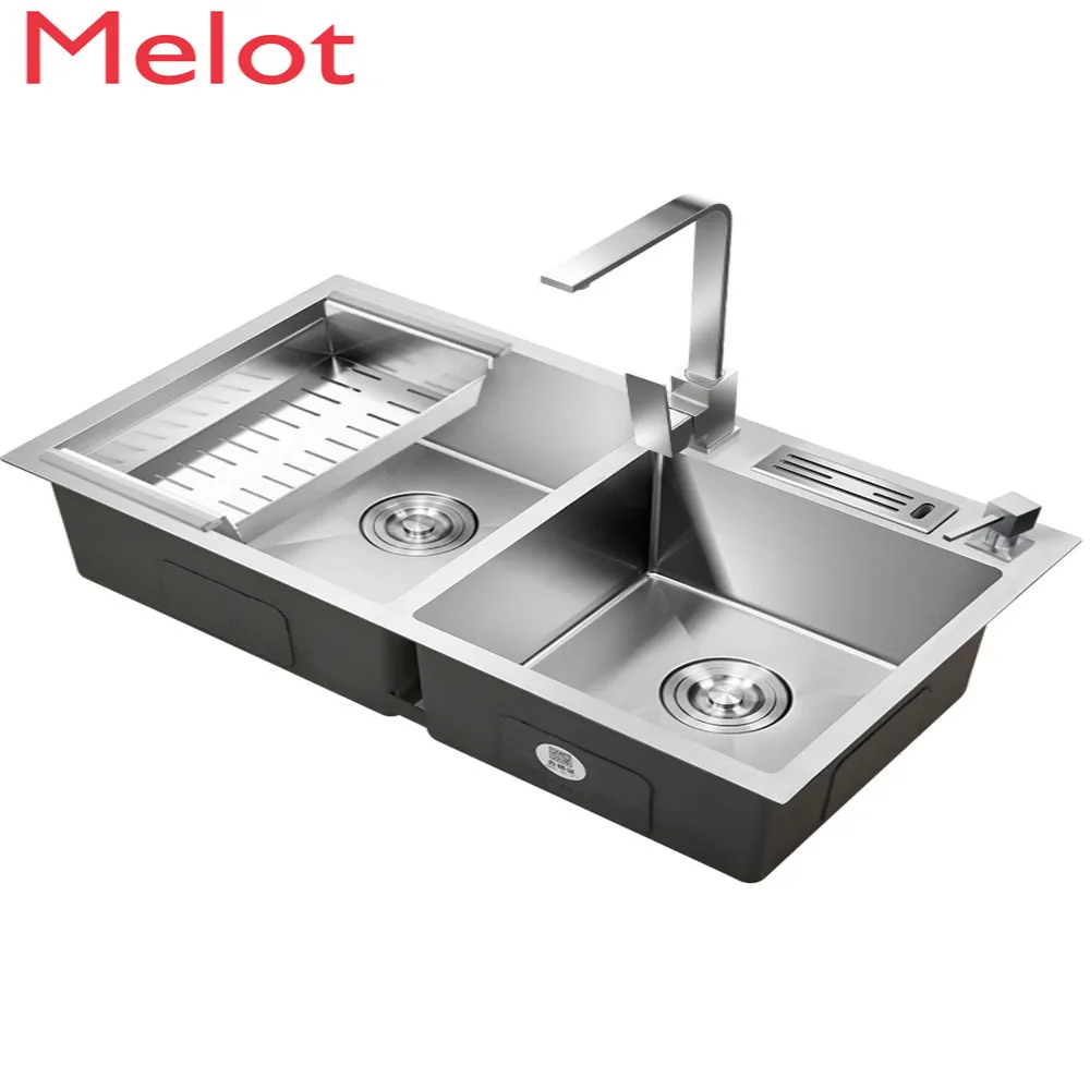 

Kitchen Sink Double-Slot Household Handmade Vegetable Washing Basin 304 Stainless Steel Scullery Thickened Sink Vegetable