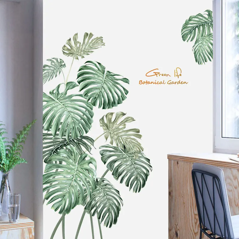 DIY Green Plant Wall Sticker Tropical Pink Peony Flower Beach Palm Leaves Wall Decals Modern Art Vinyl Wall Decal