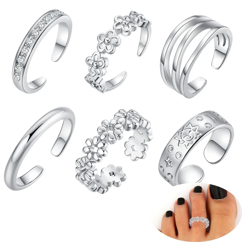 Love & Annie 6pcs Knuckle Foot Ring Set Open Toe Rings for Women Adjustable Finger Ring Jewelery Girls Gifts