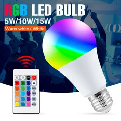 DuuToo-220V RGBW 스포트 라이트 LED 앰플 E27 다채로운 스마트 램프 전구, RGB Led 5W 10W 15W 매직 전구 원격 제어 밝기 조절 가능