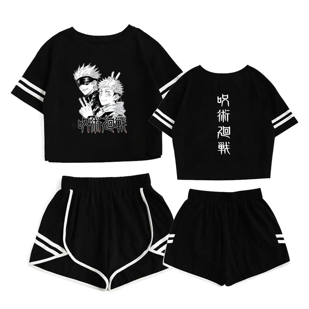 Traje corto de Gojo Satoru para mujer, ropa deportiva femenina de 2 piezas de Anime, Jujutsu, Kaisen, top corto japonés, Verano