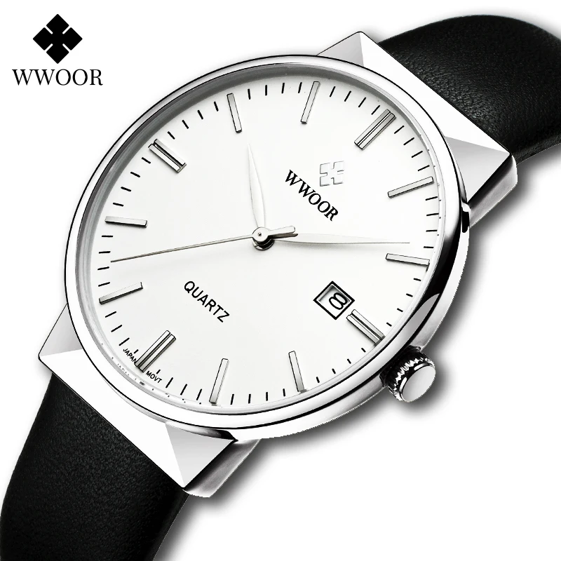 WWOOR-Reloj de pulsera de cuero genuino para hombre, accesorio masculino de marca de lujo, estilo clásico e informal, resistente al agua, de cuarzo,