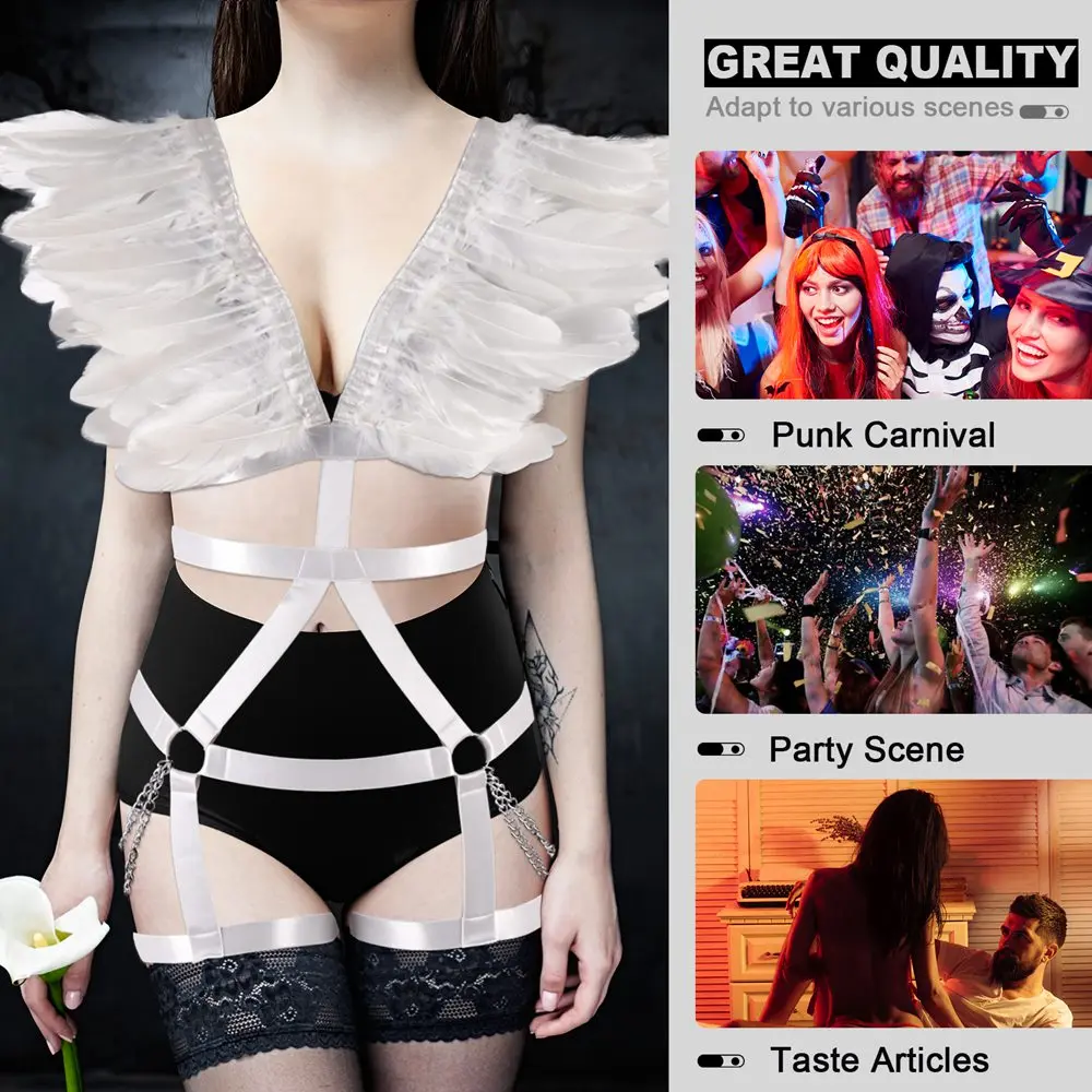 

Feather Lingerie Set Harness For Women Erotic Adjust Waist Suspender Belt Festival Costume Thigh Garter Rave Clothes Accessories