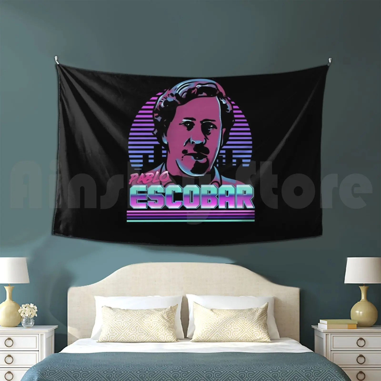 Pablo Escobar-Miami Lights Tapestry Background Wall Hanging Pablo Escobar Drug Baron El Patrón Don Pablo Cartel