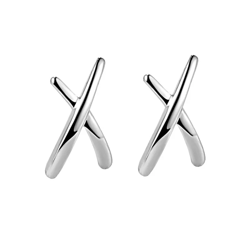 925 Sterling Silver Fine Jewelry New Design X Shape Earrings Fashion Jewelry Womens Accessories Ear Studs Set