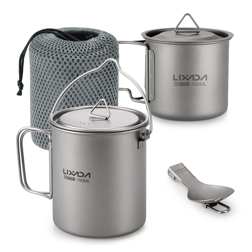 Lixada-taza de agua para olla de titanio con asa de tapa, tazas de agua plegables para exteriores, utensilios de cocina para acampar, Picnic y mochilero