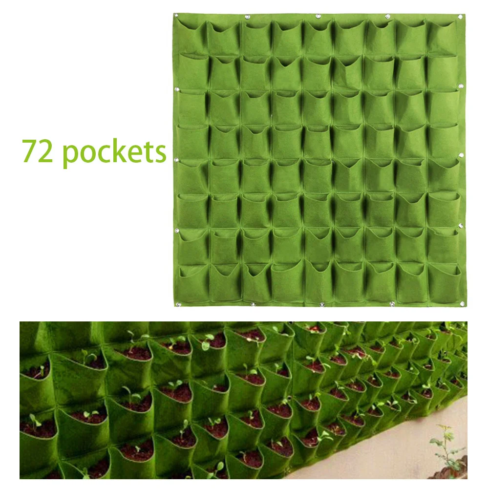 

72 Pockets Vertical Wall-mounted Grow Bags Wall Hanging Planting Flower Plant Growing Nursery Bags Garden Supplies Yard