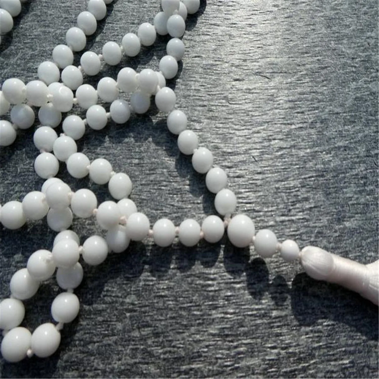 8mm Natural White Jade Gemstone 108 Beads Mala Necklace Handmade Mala Cuff  Meditation Bless Buddhist Buddhism Wrist Yoga Mala