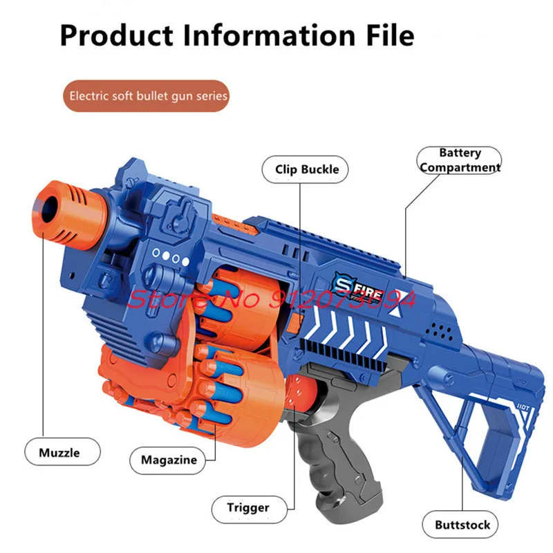 DIY 자기 조립 전기 버스트 소프트 총알 총, 94cm 회전 탄창, 부모와 자녀 상호 작용, 장거리 사격, 어린이 장난감