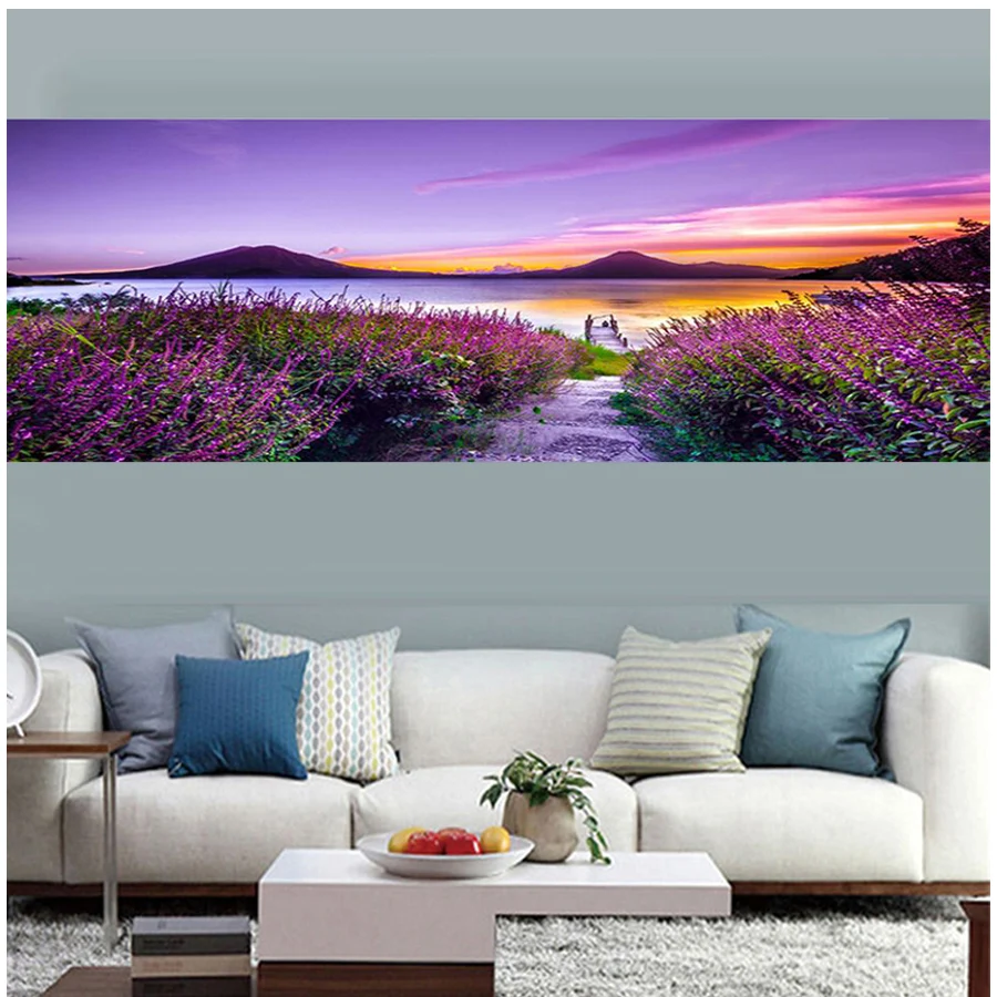 Natural Scenery Lavender Flower Sea Sunset Diy Diamond Painting Art Full Drill Square Round 5D Diamond Embroidery Mosaic A940