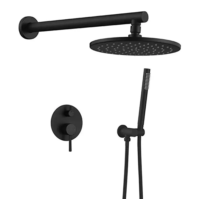 Bathroom Luxury Rain Mixer Shower Combo Set Wall Mounted Rainfall Shower Head System Matte Black Round Fixed Showerhead