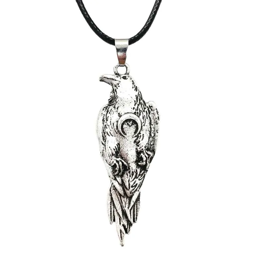 Viking Raven Amulet With Crescent Moon Symbol Wicca Talisman Jewlery Crow Bird Pendants Necklaces Mens Womens Gifts