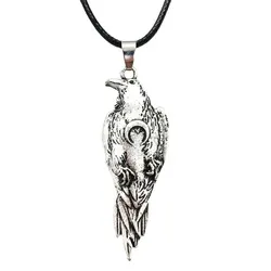 Viking Raven Amulet With Crescent Moon Symbol Wicca Talisman Jewlery Crow Bird Pendants Necklaces Mens Womens Gifts