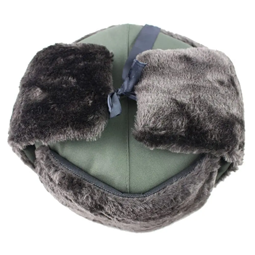 Winter Faux Rabbit Fur Earflap Men Snow Hat Soviet Army Military Badge Ushanka Bomber Hats