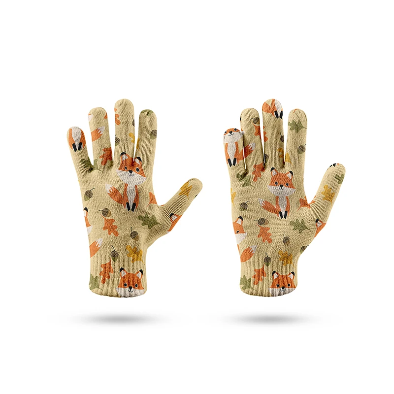 Cartoon Monkey Fox Garden Gloves 3D Printed Cute Harajuku Women Men Stretch Knit Mittens Anti Slip Windproof Spring Ride Gloves