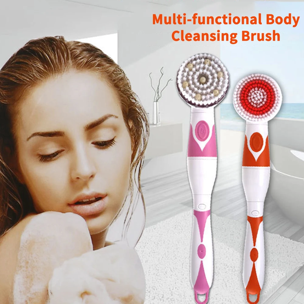 Interchangeable Electric Bath Brush Massager Back-Rubbing Brush Long Handle Spinning Body Cleaning Spa Massage Shower Brush Sets