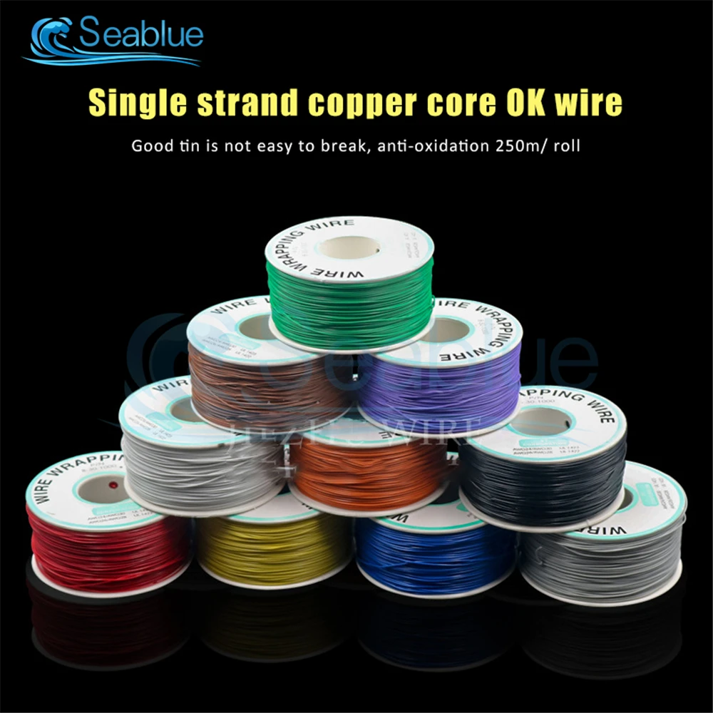 250m 30AWG Wrapping Wire Tin Plated Copper B-30-1000 Cable Breadboard Jumper Insulation Electronic Conductor Wire Connector