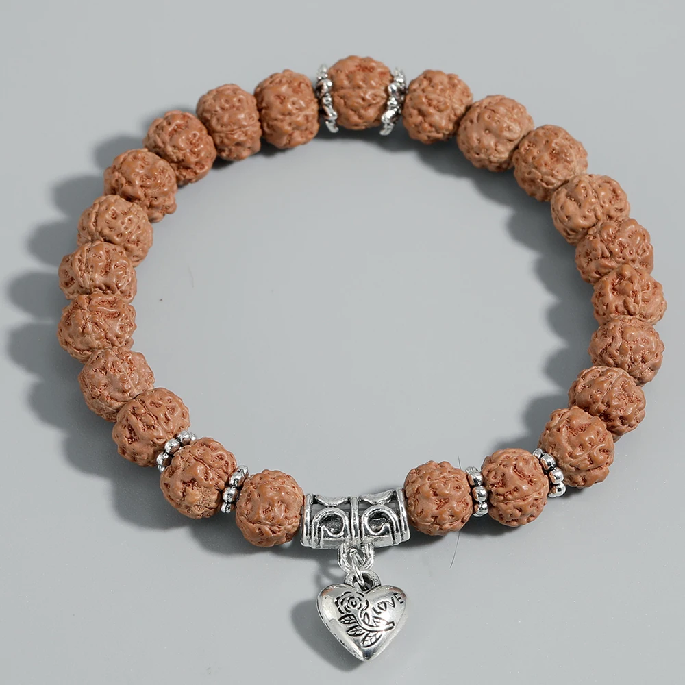 7mm Original Rudraksha Heart Mala Chakra Bracelet Yoga Healing Prayer  Charm Women\'s Jewelry Beaded Strand Bracelet Wholesale