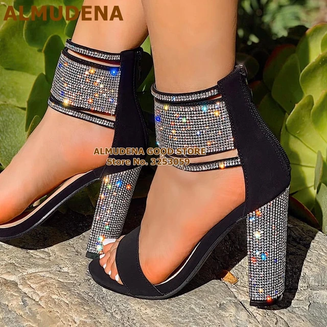 Silver sparkly chunky heels hot sale