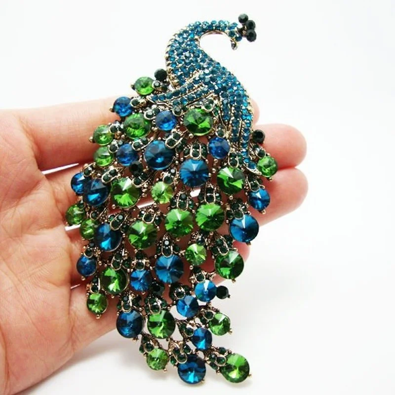 

Blue Rhinestone Peacock Brooch Ladies Exquisite Fashion Luxury High-End Party Dress Brooch Clothing Accessories Jewelry