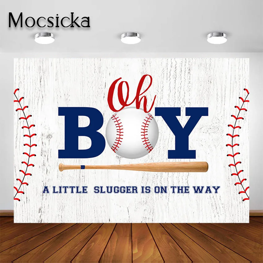 Mocsicka Baseball Theme Baby Shower Backdrop Oh Boy A Little Slugger Baby Shower Party Decoration Banner Photoshoot Background