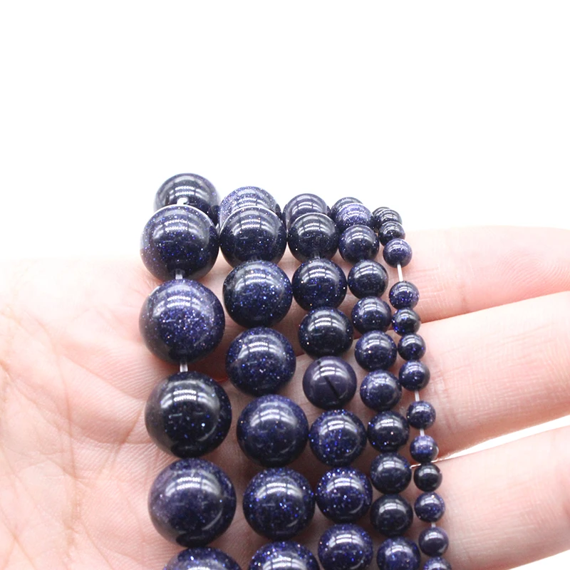 Natural Sandstone Perles Galaxy Blue Round Loose Sand Stone Strand Sitara Stars Sunstone Beads for Jewelry Making 4 6 8 10 12mm