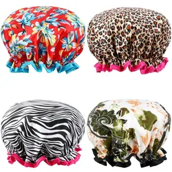 1PC Waterproof Shower Cap Double Layer Hair Cover Salon Elastic Thicken Hat for Women Bath Hat Reusable Satin Bonnet Fashion New