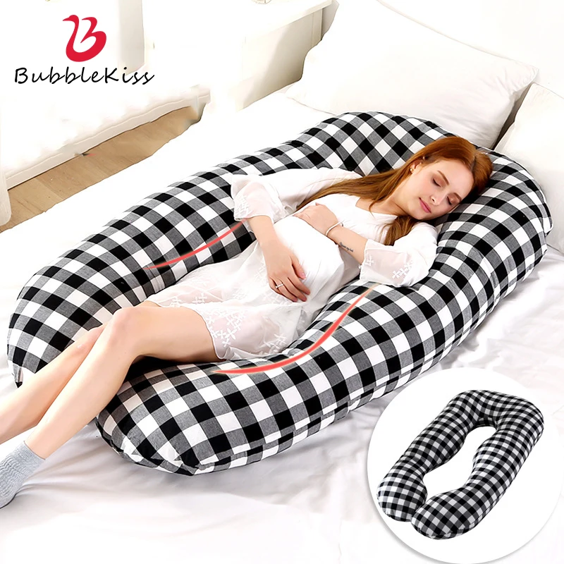 

Bubble Kiss U-Shaped Pregnancy Pillows Body 100% Cotton Plaid Maternity Pillows Women Pregnant Side Sleepers Cushion For Bed