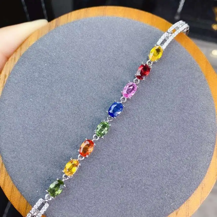 KJJEAXCMY fine jewelry 925 sterling silver inlaid natural color sapphire vintage girl's bracelet Anniversary Halloween Gift